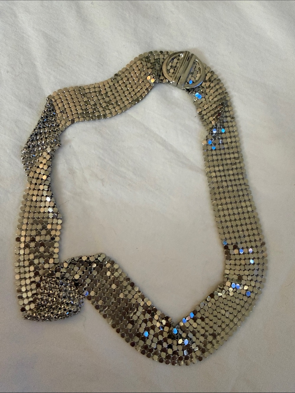 Silver Mesh Statement Necklace - Sparkling Silver Tone